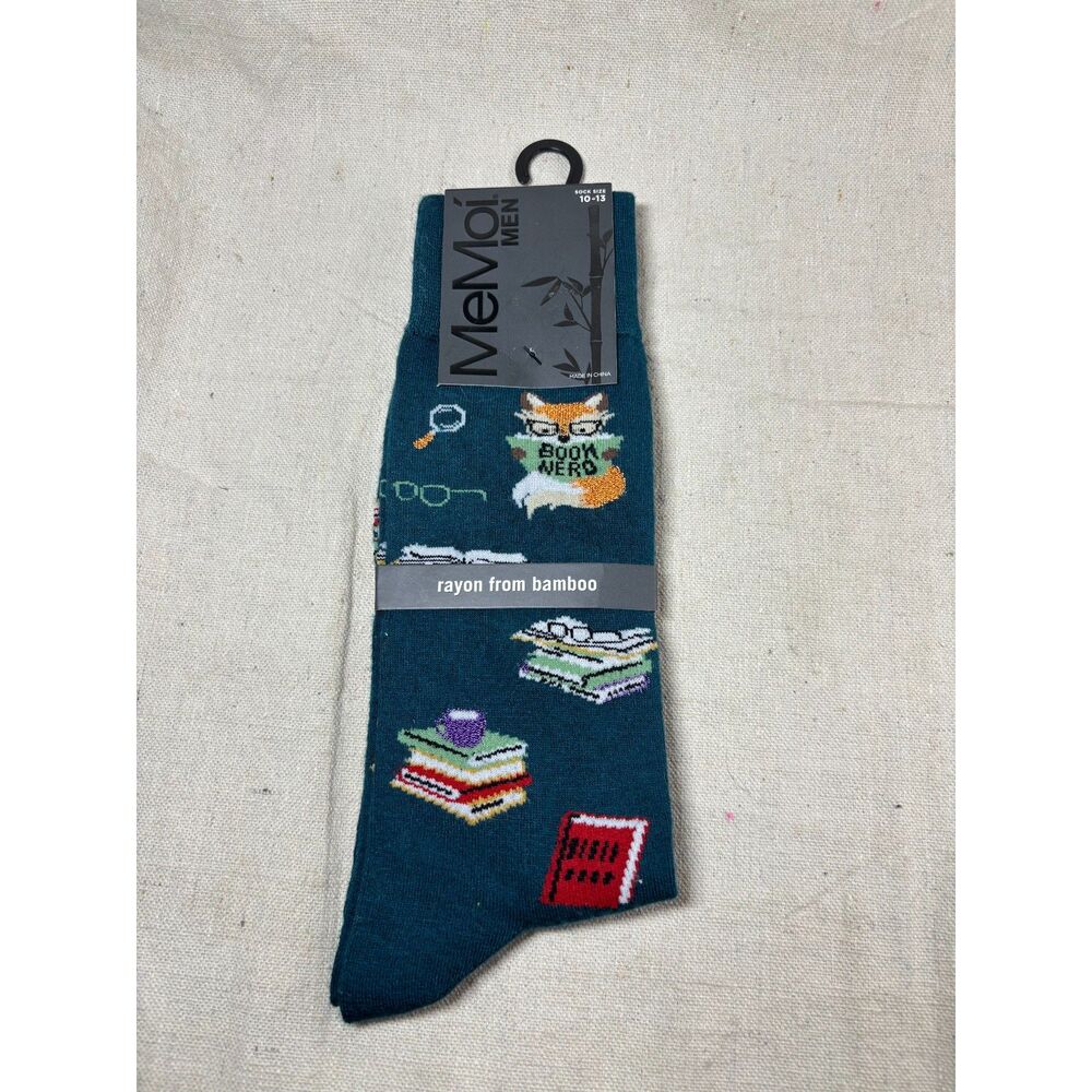 MeMoi Book Nerd Socks Rayon From Bamboo Men Fox Glasses Reading